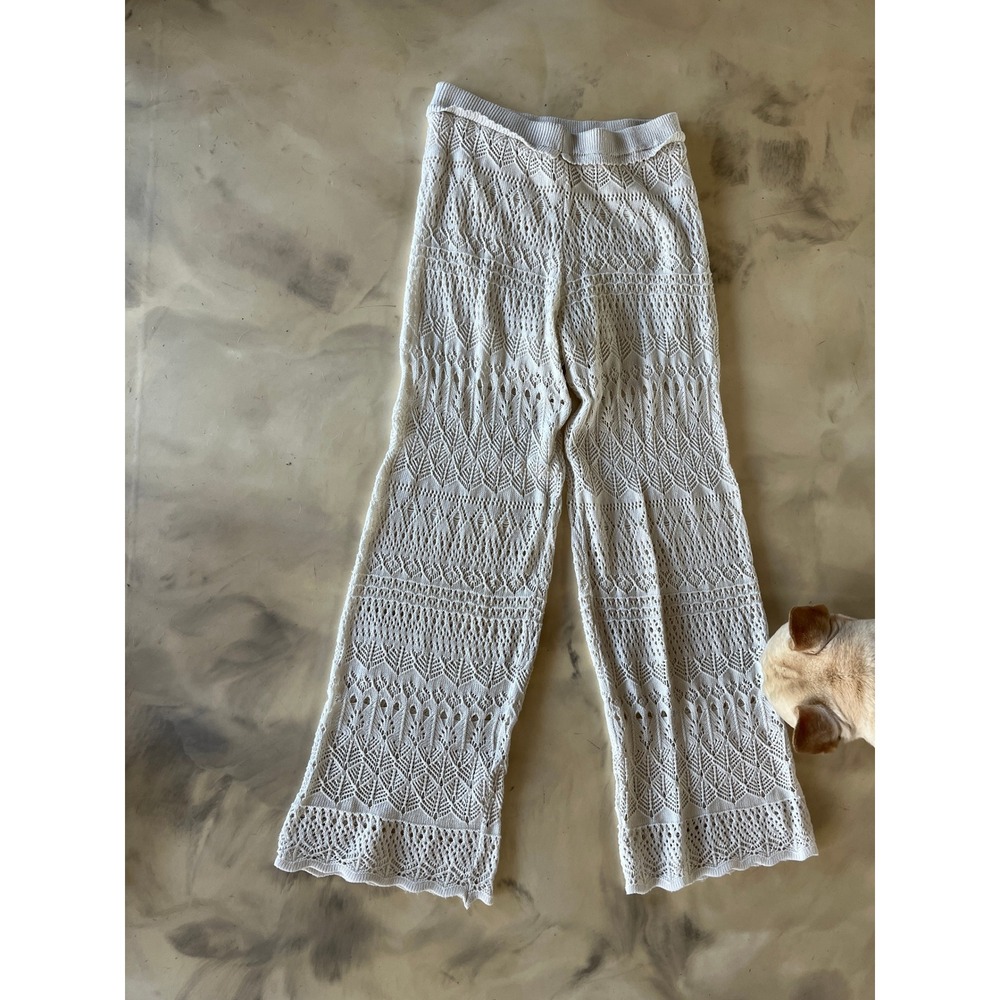 Festival, Fairy, lined Cream Crochet Knit Wide Leg Pants Boho Beach Pointelle M